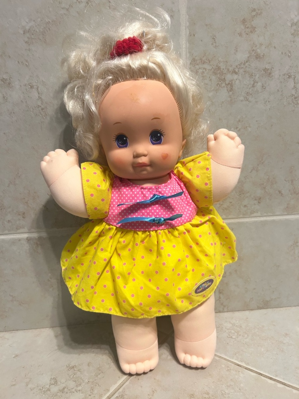 Magic Nursery Doll in Yellow Polka Dot Dress circa 1989